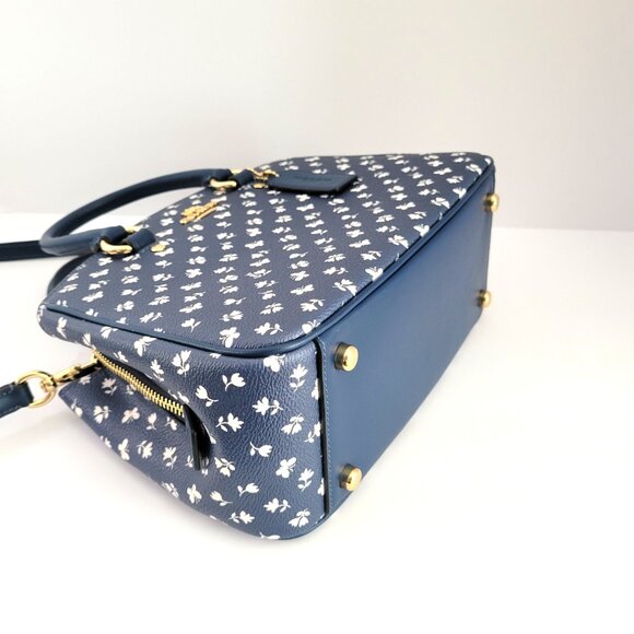 Coach CBI55 Floral Print Savannah Small Carryall Satchel Handbag Deep Blue - Picture 6 of 8